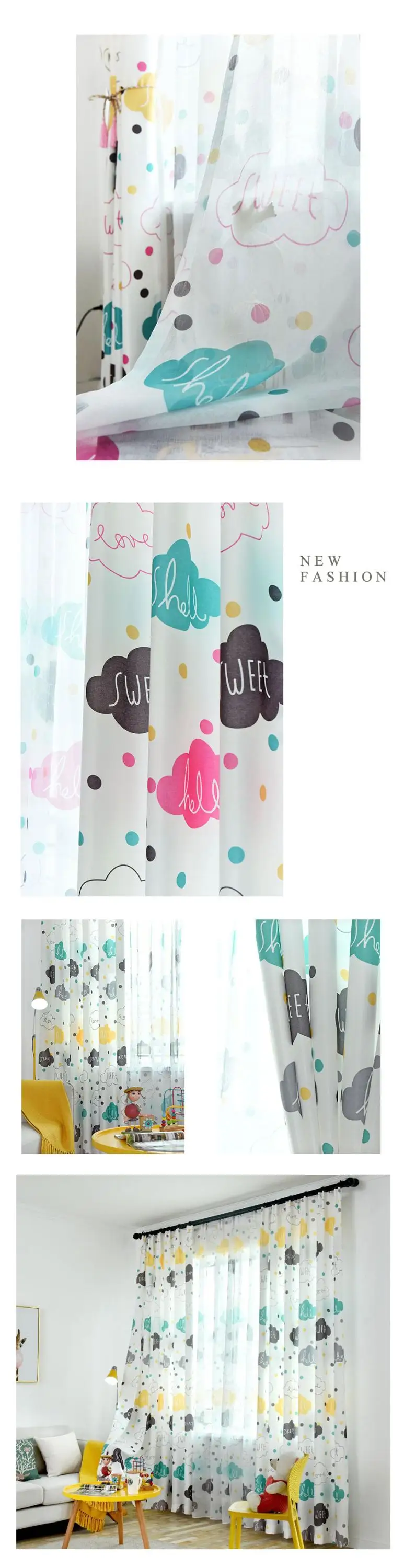 SZ113 NAPEARL Kids Treatment New Year Window Curtain for Home Decoration Backdrop Custom Made Child Room Printed Cartoon Semi-blackout (1)