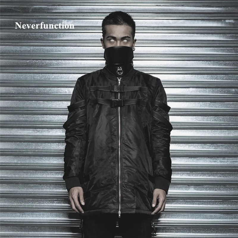 Neverfunction Men winter Padded Thick Long section Jacket High quality Cotton Hip hop Streetwear Men Solid Bomber Jacket coats