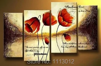 

Modern Yellow Abstract Red Lily Lotus Artwork Flower Oil Painting On Canvas 4 Panel Art Set Home Wall Decorative For Living Room