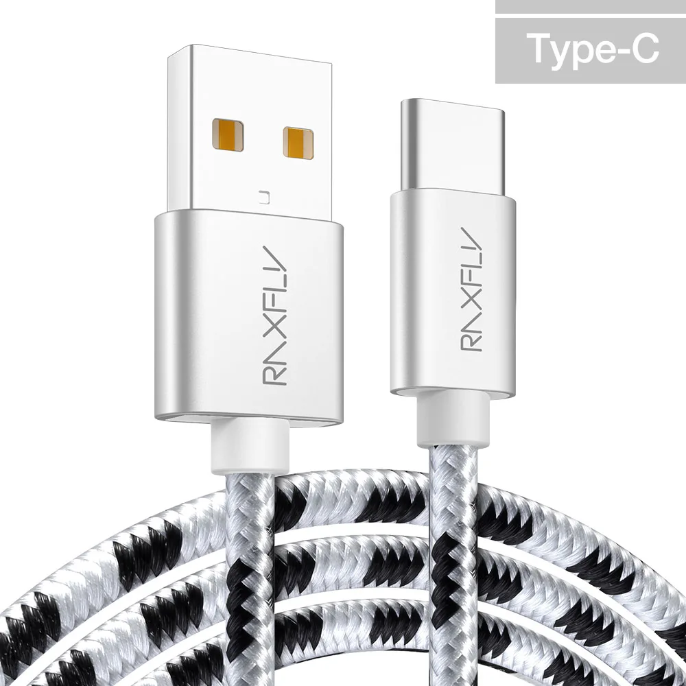 Кабель RAXFLY type-C для Nokia 8 Plus, кабель USB C для One Plus 5 5T 6 type-c, кабель для зарядки Xiaomi Redmi Note 7 - Цвет: Silver 1