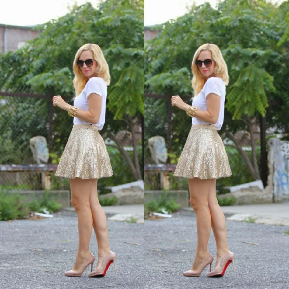 

Dazzling Sequins Lace Short Gold Skirts For Women A-line Mini Skirt Fashion Custom Made High End Clothing Female Skirt Autumn