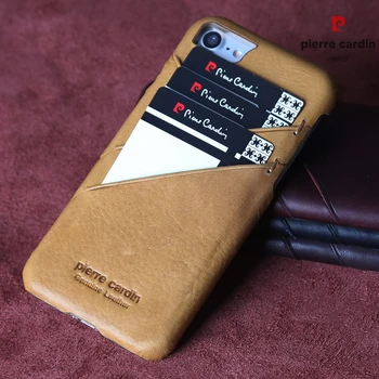 

Pierre Cardin For iPhone 8 7 Case Vintage Genuine Leather Card Slots Hard Back Cover For iPhone 8 Plus/ 7 Plus Phone Cases Funda