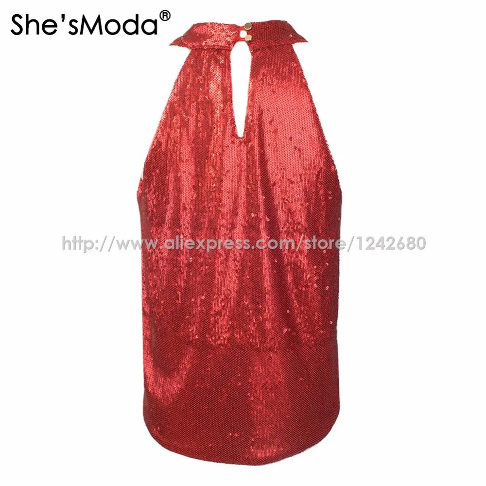 She'sModa Biling Sequins Gold Холтер Топ женские спандекс Клубные вечерние майки жилет