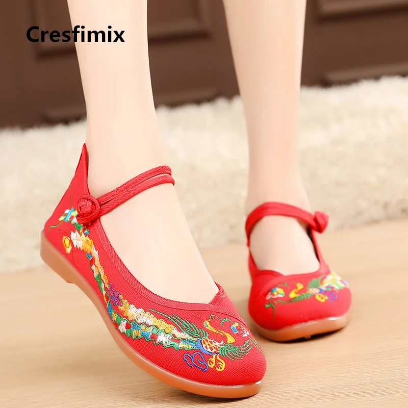 Cresfimix sapatos femininas women retro comfortable embroidery flat shoes lady cute comfortable spring & summer hemp shoes a832