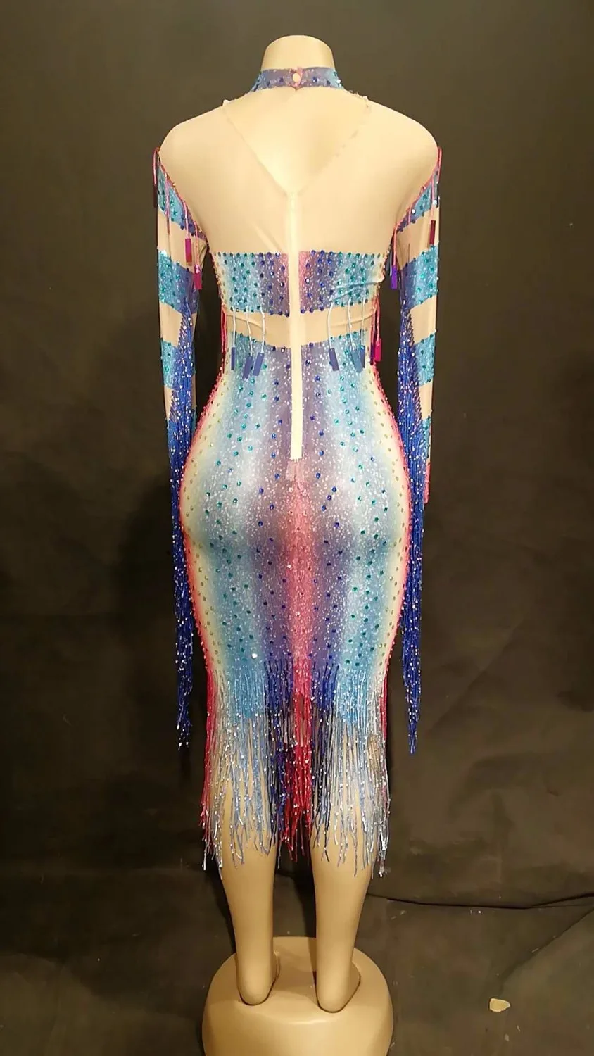 Для женщин пикантные Чистая Пряжа длинное платье Красочные Bling кисточкой пайетками сверкающими кристаллами сцена для ночного клуба Одежда Костюмы для
