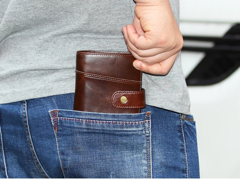 Мужской короткий кошелек из воловьей кожи, брендовый модный кошелек с карманом для монет, 100% натуральная кожа, держатель для кредитных
