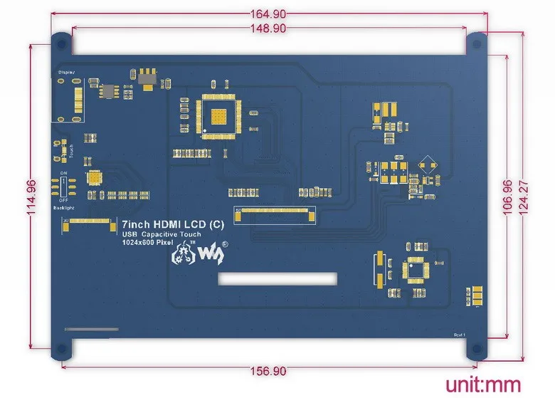 Сенсорный 7 дюймовый ёмкостный LCD монитор для Raspberry pi с разрешением 1024*600 с HDMI