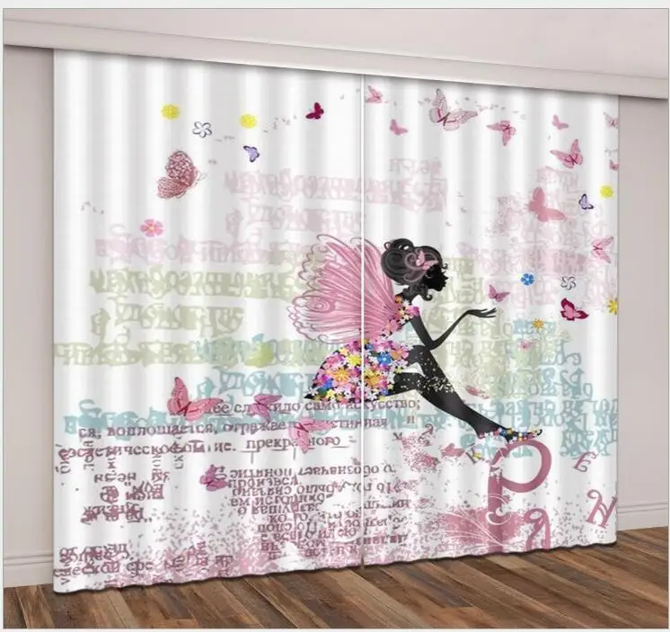 Butterfly Girl Print 3D Window Curtain Living Blackout Room Hotel Bedroom decorate Drapes Cortina Rideaux Custom size pillowcase