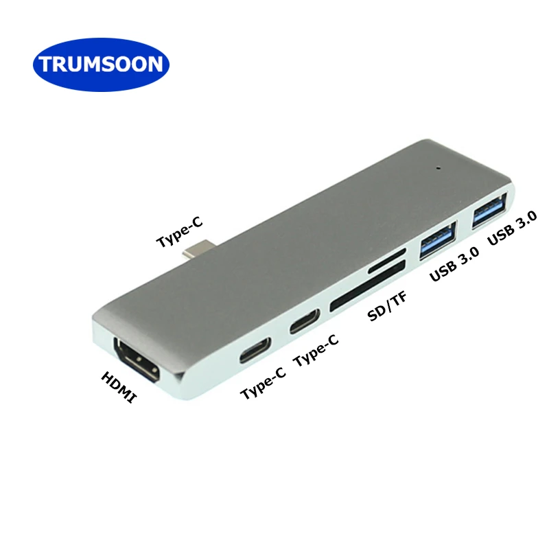 

Trumsoon Type C to HDMI USB 3.0 Type C Hub Converter SD TF Card Reader Adapter for Macbook Chromebook Surface Huawei Matebook
