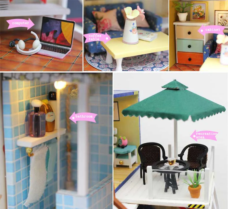 Лидер продаж DIY деревянный кукольный дом Miniatura кукольные домики Миниатюрный Кукольный домик с мебелью светодиодный свет подарок на день рождения 13842
