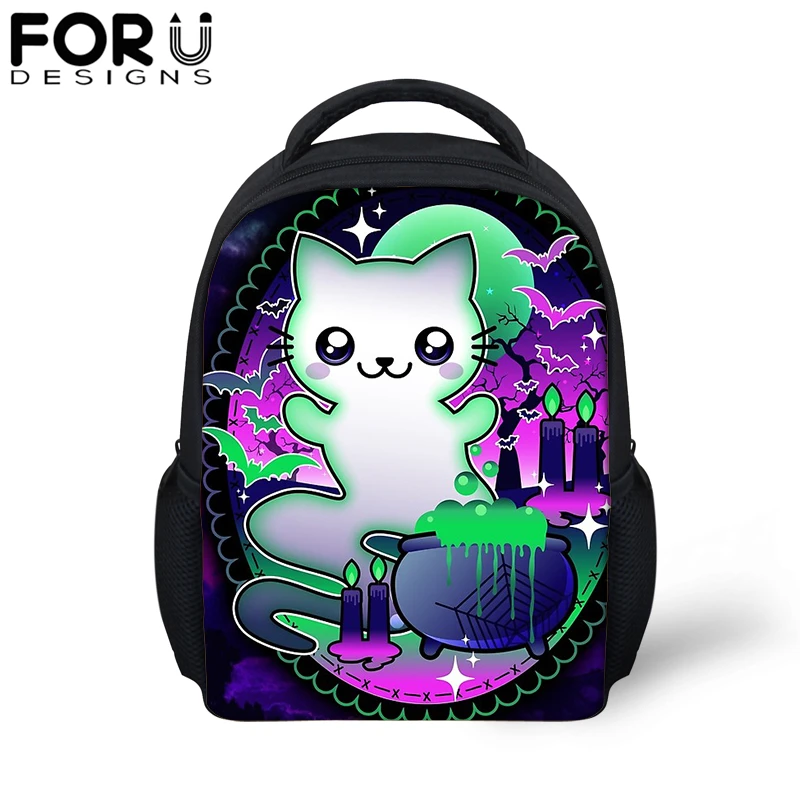 

FORUDESIGNS Ghost Cat Small School Bag For Baby Boy Girl Cute Black Backpack Kids Children Kindergarten Bookbag 2019 Customize