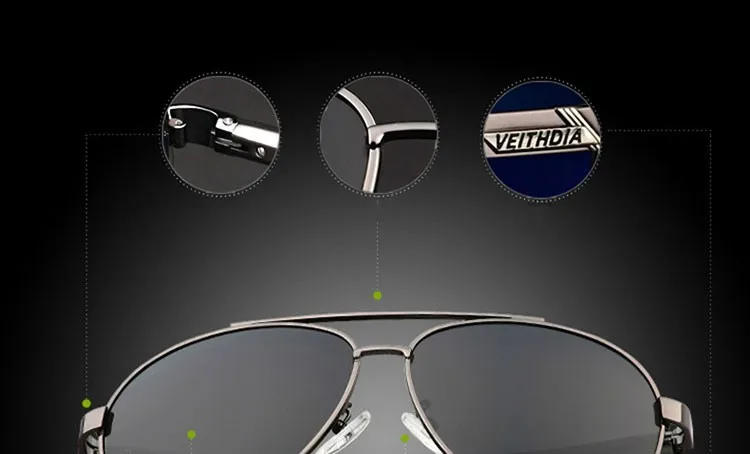 VEITHDIA, поляризационные Винтажные Солнцезащитные очки для мужчин и женщин, фирменный дизайн, Сплав Al-Mg, солнцезащитные очки для пилотов, gafas oculos de sol masculino VT2605
