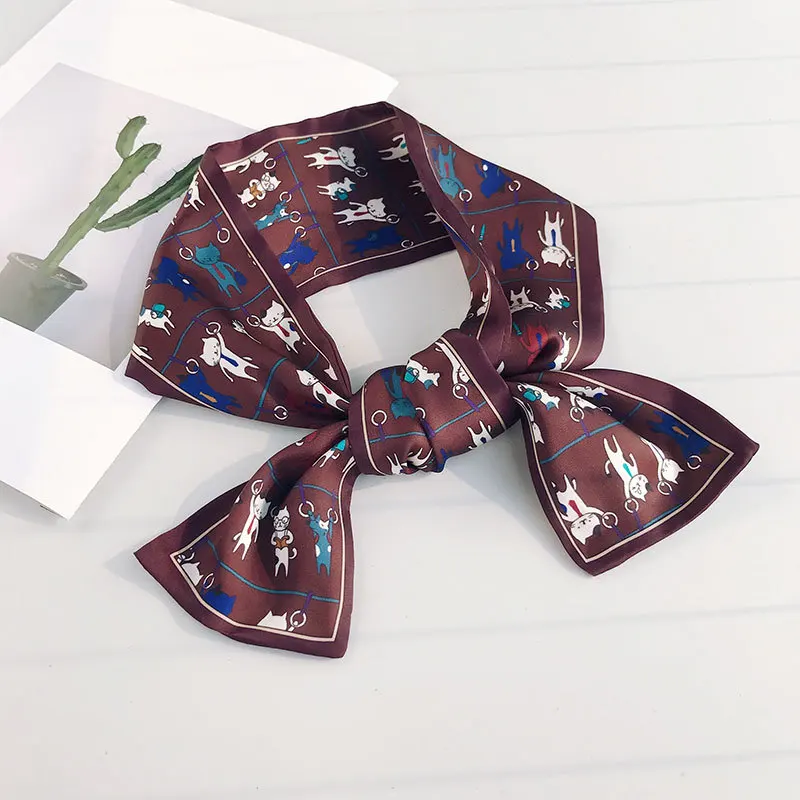 New Original Retro Small Scarf Women Fashion Wild Spring Cute Cat Tied Bag Handle Streamer Hijab Hair Band Decorative Scarve New Original Retro Small Scarf Women Fashion Wild Spring Cute Cat Tied Bag Handle Streamer Hijab Hair Band Decorative Scarve