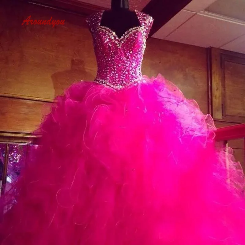 Роскошные пышные платья бальное платье с длинными кристаллами, украшенное бусинами, для выпускного вечера, 16 милых платьев vestidos de 15 anos