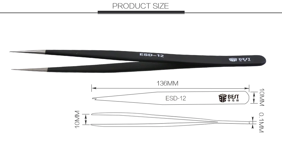 BST-12ESD антистатические ESD пинцет Комплект немагнитных высокой Hradness нержавеющая сталь ESD пинцет