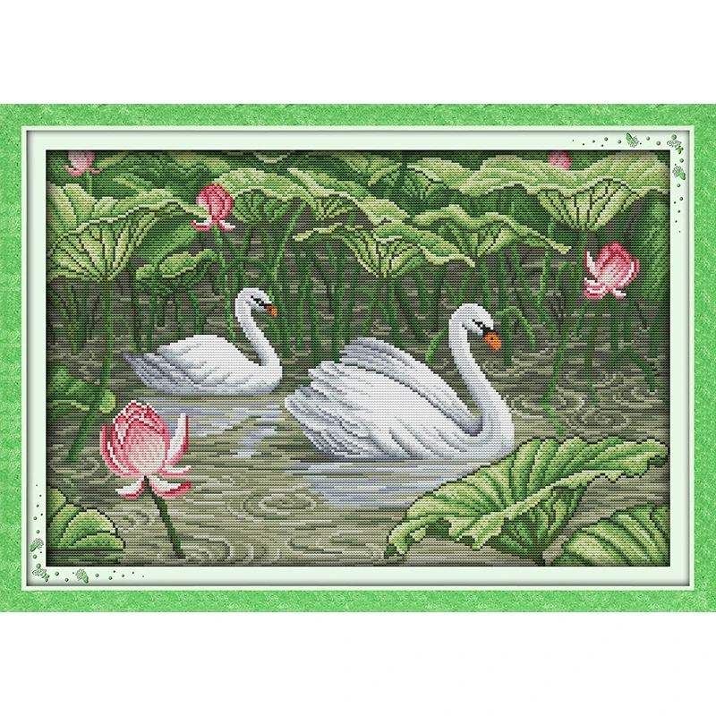 

Everlasting love Swans in lotus pond (2) Chinese cross stitch kits Ecological cotton stamped DIY new year decorations for home