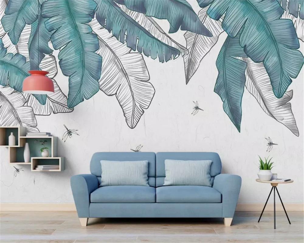beibehang Modern minimalistic hand drawn watercolor plant leaves Nordic background three-dimensional papel de parede wallpaper