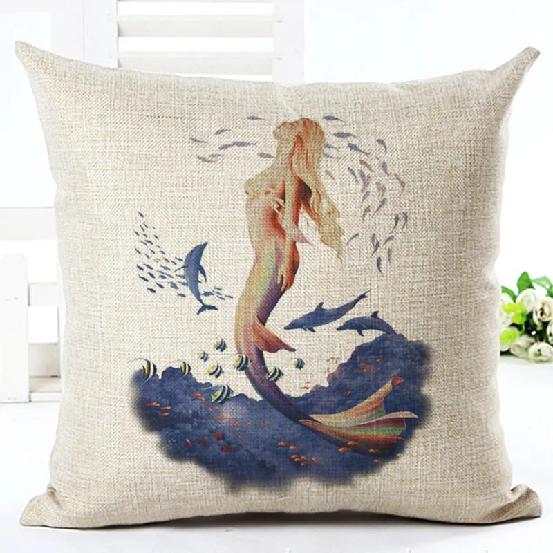 

Marine Cojin Cushion Cover Linen Decorative Cushion Covers for Sofa Seat Textile Printing Throw Smiley Pillows decorative Cover