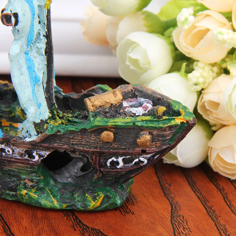 Resin Sunk Ship wreckage for fish hide sailboat Aquarium Aquatic Ornament Pirate Ship Destroyer Fish Tank Decoration Fish house2