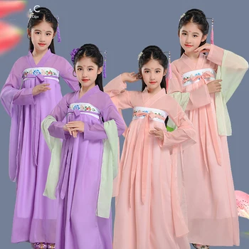 

100-170cm Chilidren Chinese Folk Dance Costume Traditional Hanfu Girls Ancient Fairy Stage Costumes Woman Ethnic Dress DL3777