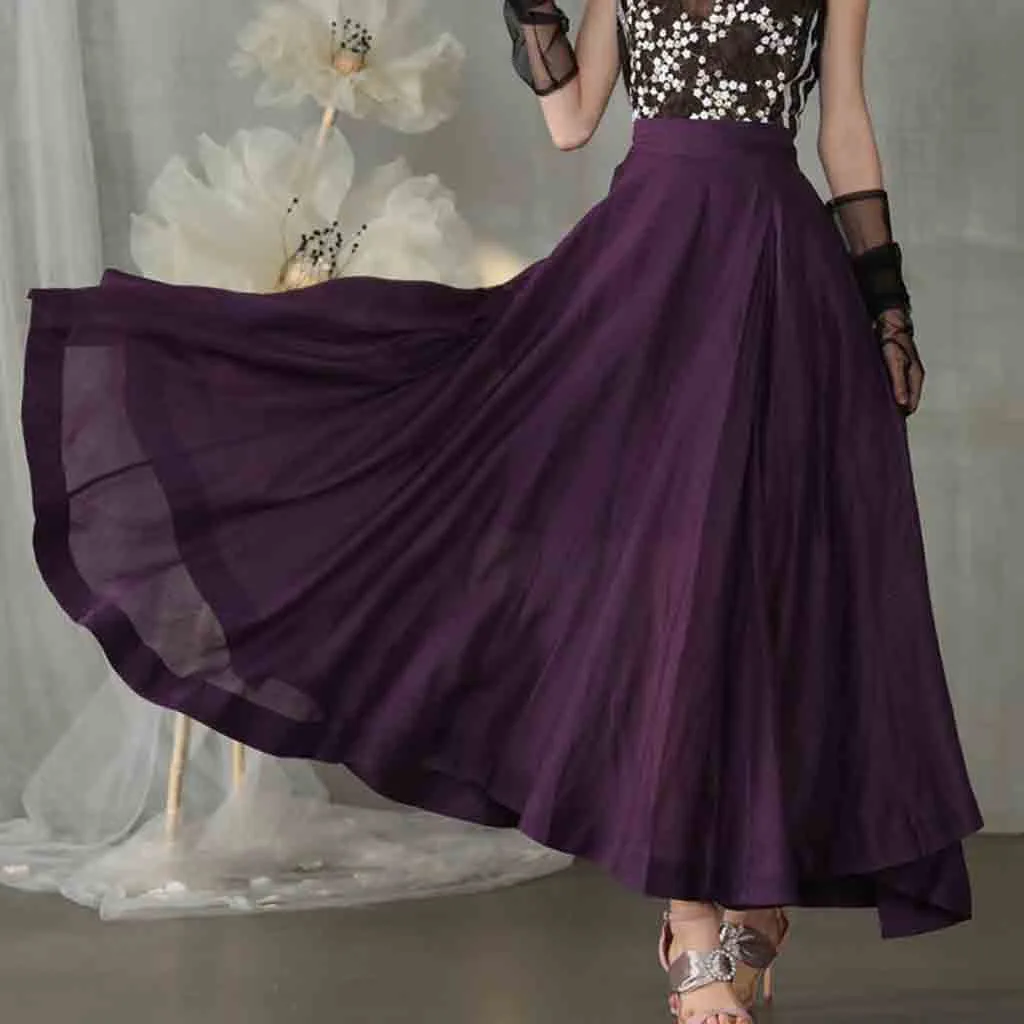 

Feitong Summer Boho Womens Skirts Fashion Party A-Line Hight Waist Zipper Skirt Elastic Elegant Long Maxi Loose Skirt Jupe Femme
