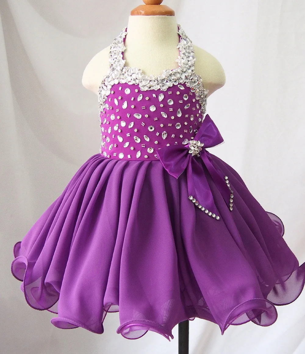 Purple Embroidery Cupcake Short Flower Girl Dresses Ball Gown Pageant