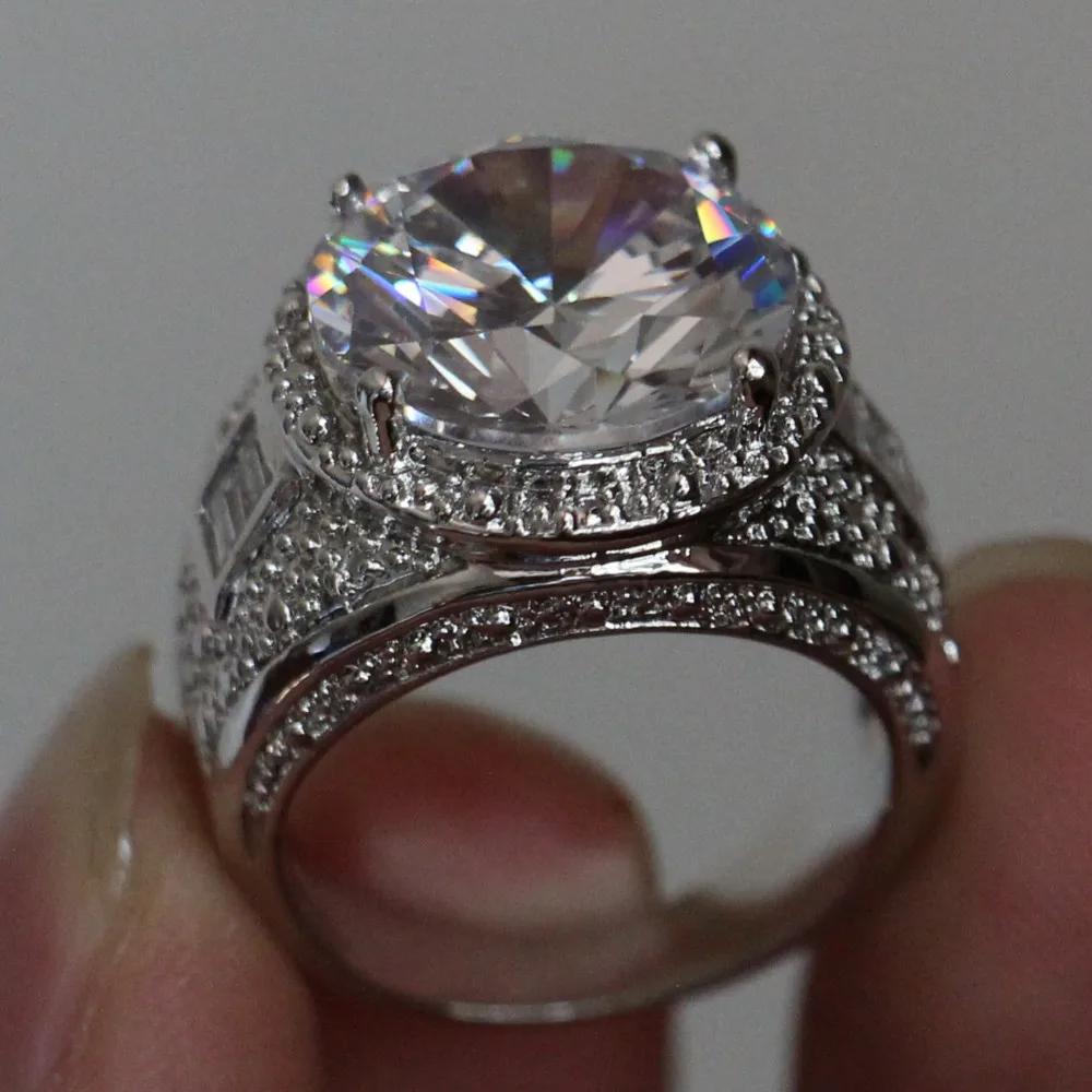Vecalon большая круглая огранка 15ct AAAAA Циркон Cz Обручальное кольцо для женщин белое золото заполненное женское кольцо для вечеринки