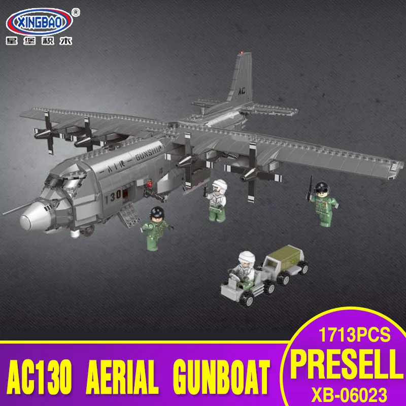 

XINGBAO 06023 1713PCS Military Series The AC130 Aerial Gunboat Set Building Blocks Bricks Plane Model Kid Toys As Christmas Gift
