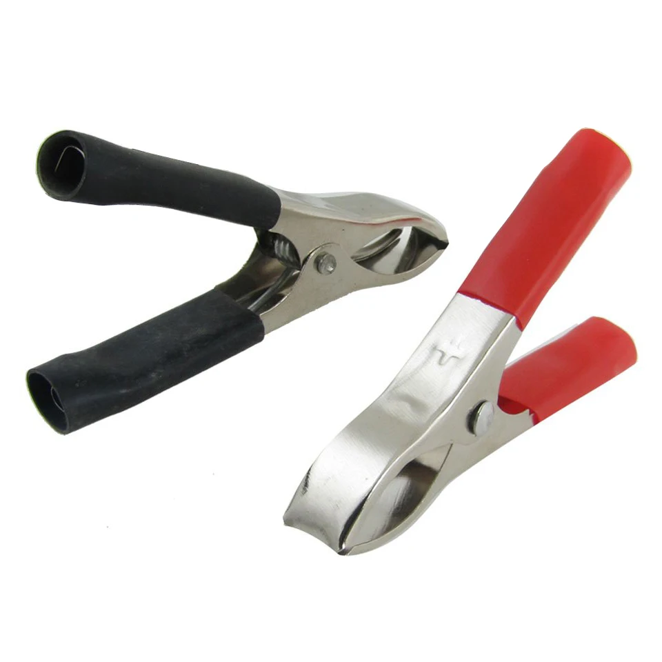 2 Pairs Black Red 30A Soft Plastic Boots Metal Car Battery Clip Clamps