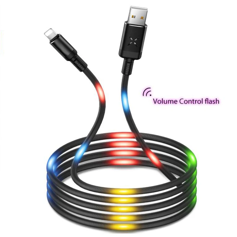LED مضيئة المصغّر USB نوع C الهاتف المحمول شاحن الموسيقى تتدفق 1 M USB C كابل ل فون X XS ماكس XR سامسونج S9 S8 S7 Xiaomi