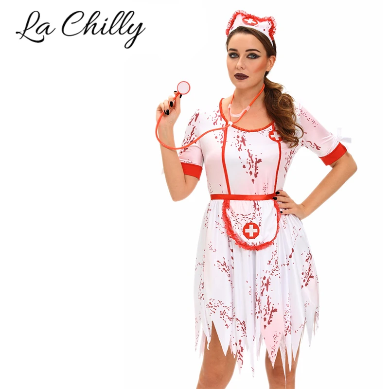 Halloween Costumes Nursing Uniforms 3pcs Horrible zombie Nurse Costume LC8967 Women Naughty Sexy