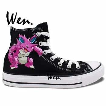 

Wen Hand Painted Shoes Design Custom Cartoon Pokemon Pocket Monster Nidoking Black High Top Men Women's Canvas Sneakers