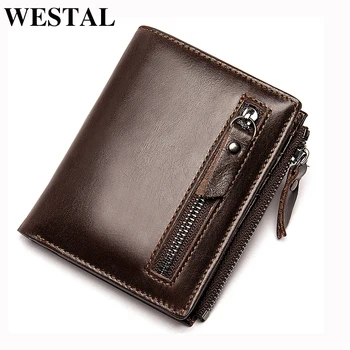 

WESTAL men's wallet made of genuine leather coin purse for men credit card holder slim money bag short male clutch leather 6046