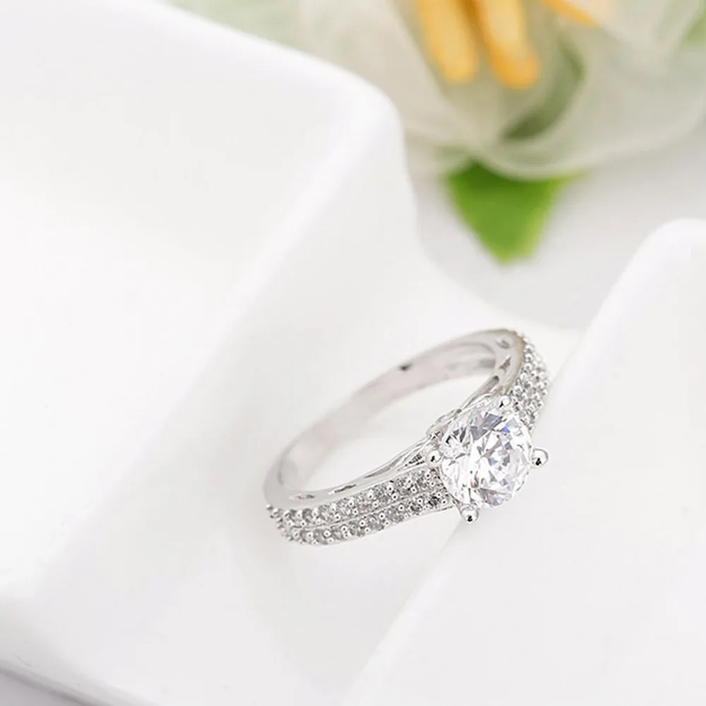 LUOTEEMI Hot Sale Luxury White Gold-Color Bridal CZ Micro Pave Female Wedding Engagement Finger Ring Classic Couple Jewelry