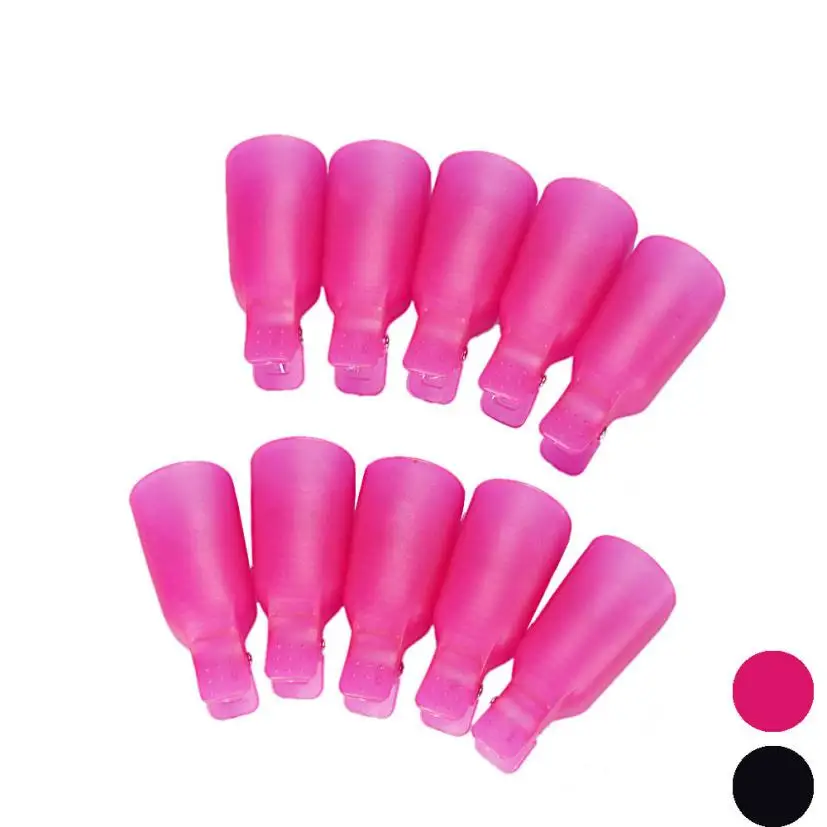 

10pcs/set UV Gel Polish Remover Wraps Silicone Soak Off Cap Clip Manicure Nail Art Tools Pink Black Color Reuseable Finger ju153