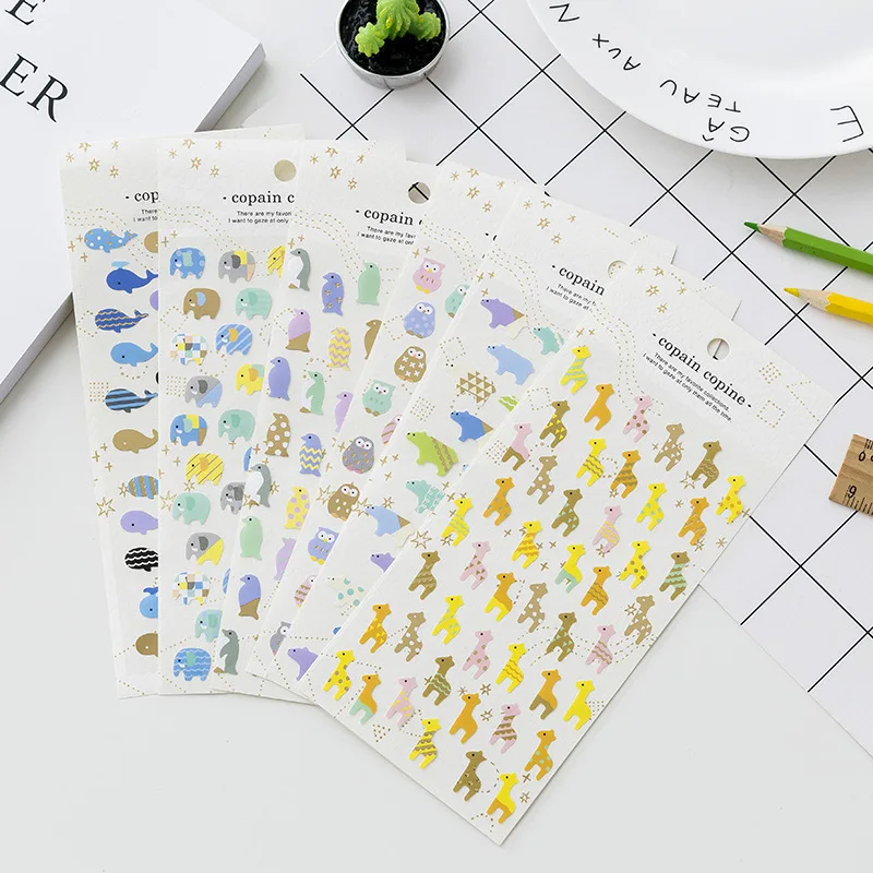 

1 Sheet Cute Bear Owl Whale Penguin Elephant DIY Adhensive Mini Stickers Stationery Decorative Stick Label School Office Supply