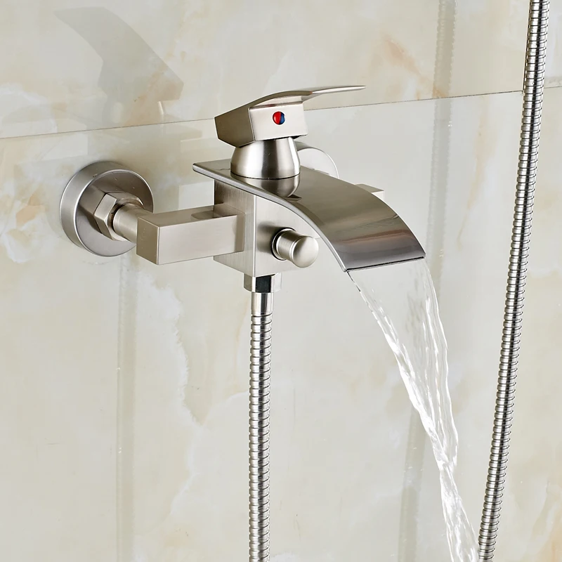 Смеситель для душа с водопадом никелевый матовый одной ручкой|bathroom shower faucet|shower