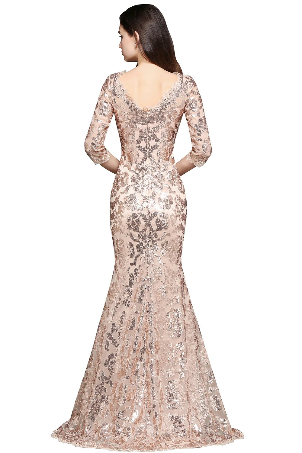 Robe de Soiree сексуальное женское элегантное Золотое платье для выпускного вечера с блестками полурукав вечернее платье розовые вечерние длинные с глубоким вырезом на спине, для выпускного вечера