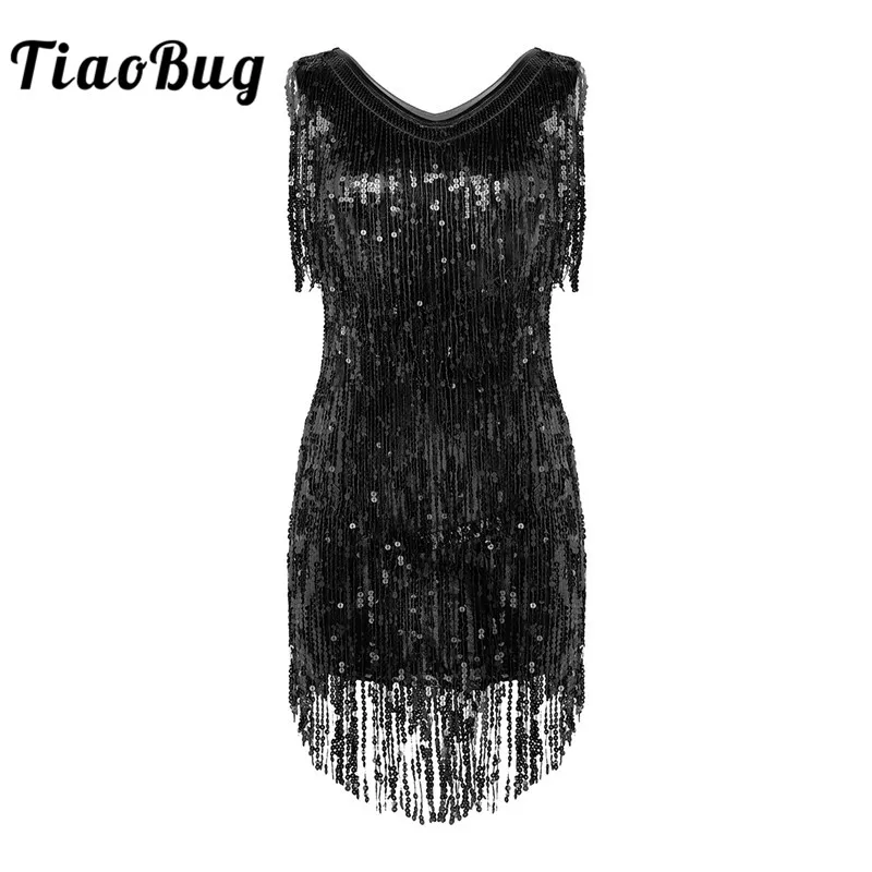 Cena TiaoBug kobiety panie Sparkling cekiny frędzle Fringe Ballroom Samba Tango Sexy Latin sukienka do tańca Club Party Rave kostiumy sceniczne