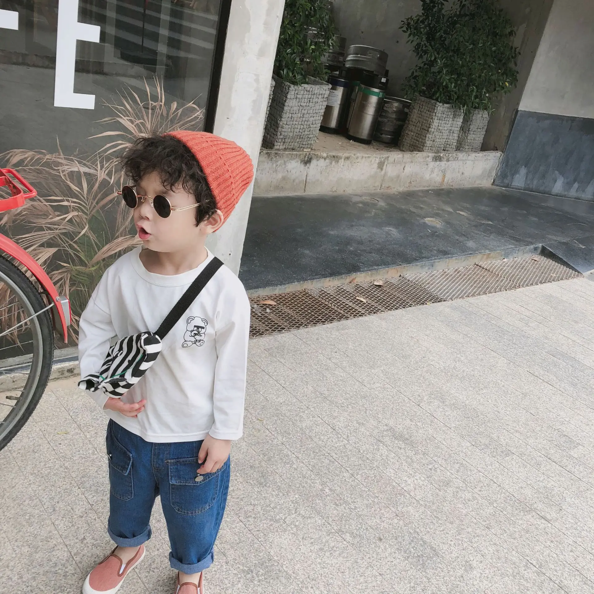 Корейский дети милые Кружевное боди Длинные рукава футболки для маленьких мальчиков и девочек сплошной цвет Топы на все случаи детская одежда