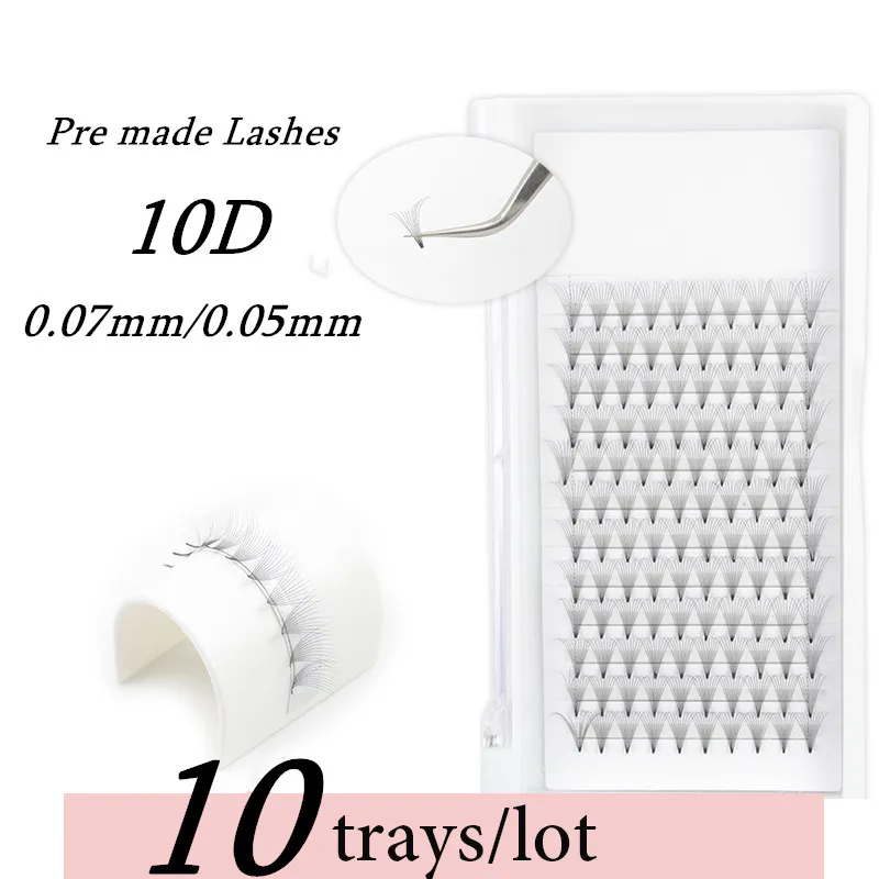 

10 Trays/ Lot Eyelash Extension 10D Curl D Thickness 0.07 0.05mm High Quality Pre Fanned Pre Made For Russian Volume Lshes