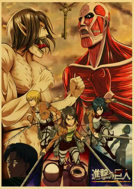 Japanese Anime Attack on Titan 2 Posters Wall Stickers Retro Poster