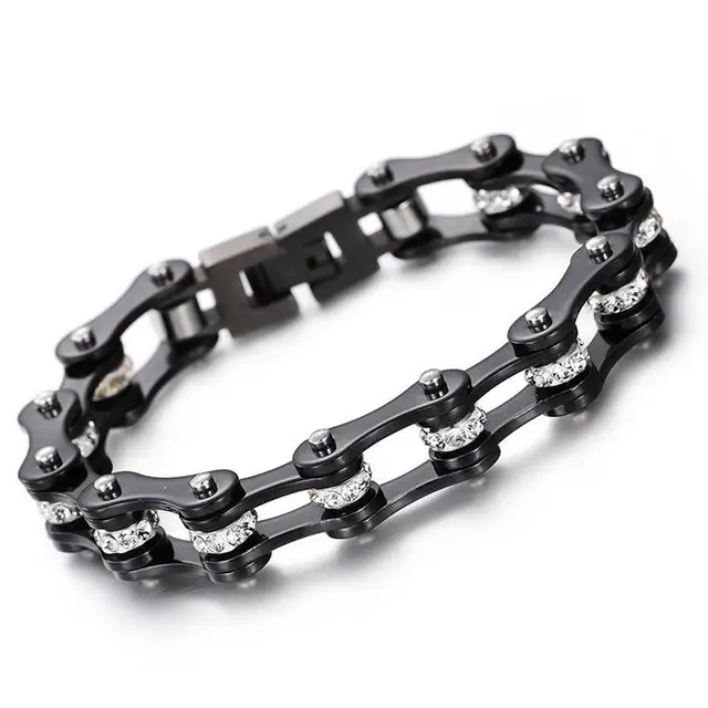 Stainless Steel Bike Bracelet Women White Crystal Stone Black Orange Stainless Steel Bike Bracelet Women White Crystal Stone Black Orange Blue Pink Biker Bicycle Motorcycle Chain