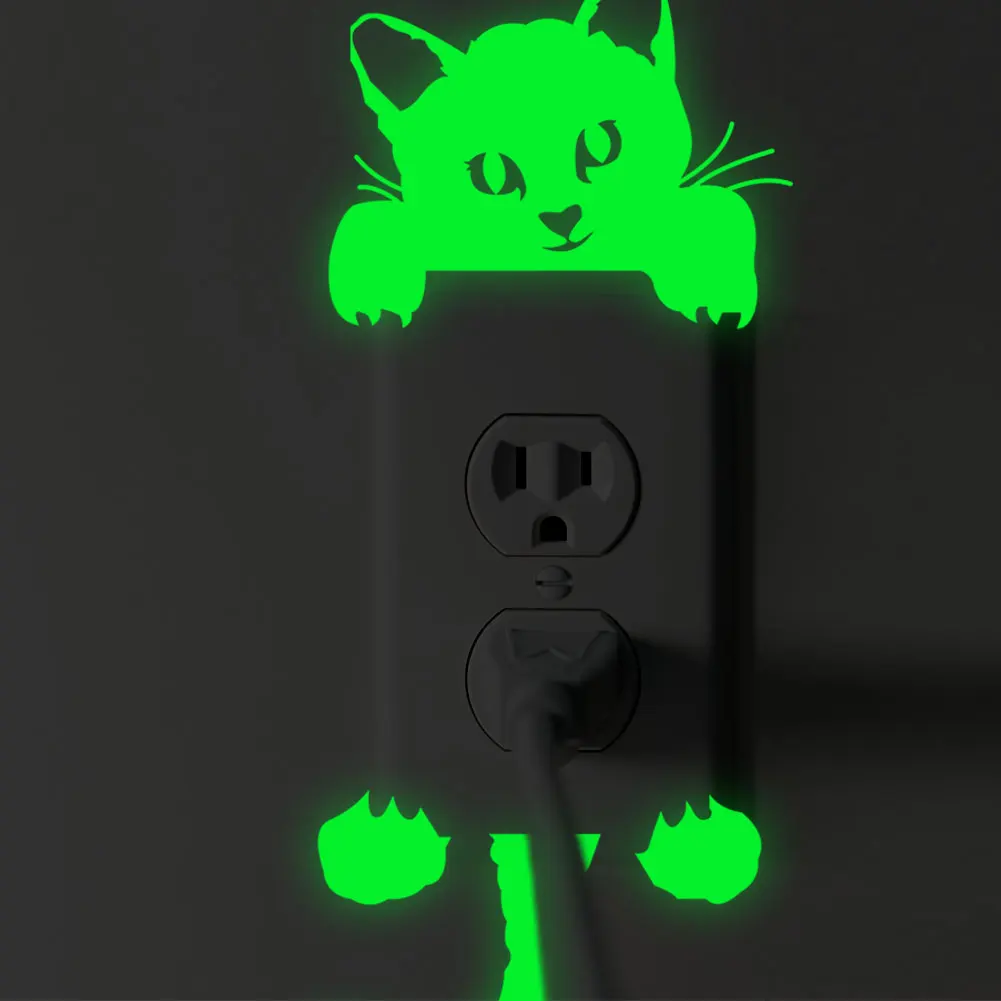 Luminous Stickers StickerBedroom Wall Decoration Switch Stickers Art Mural Cartoon Cat Decor - 4
