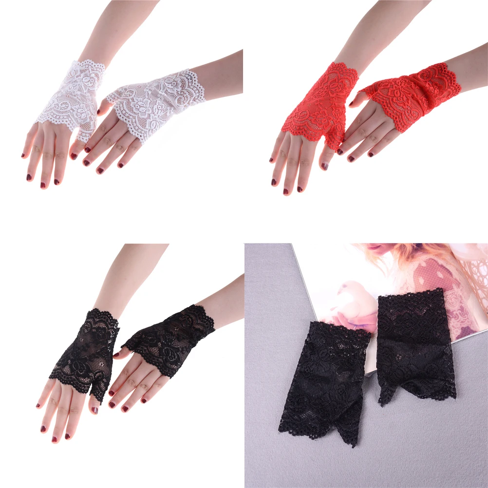 

Spring Summer Chic Knit Flower Party Etiquette Fingerless Lace Gloves Women Driving Fishnet Gloves Lady Half-Finger Gloves