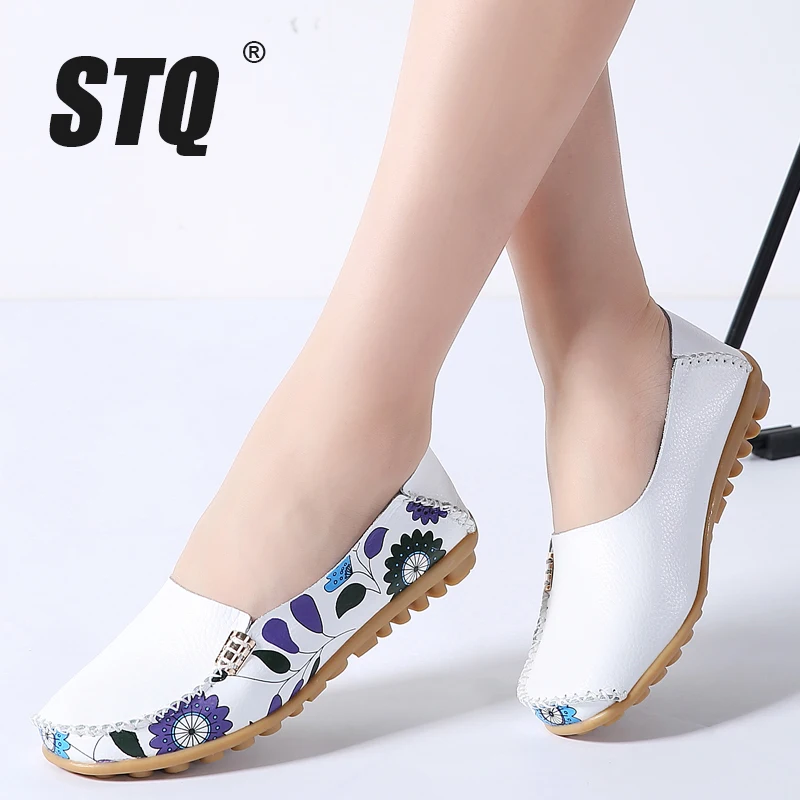 

STQ 2019 Autumn women flats genuine leather shoes slip on ballet flats ballerines flats woman shoes moccasins loafers shoes 170