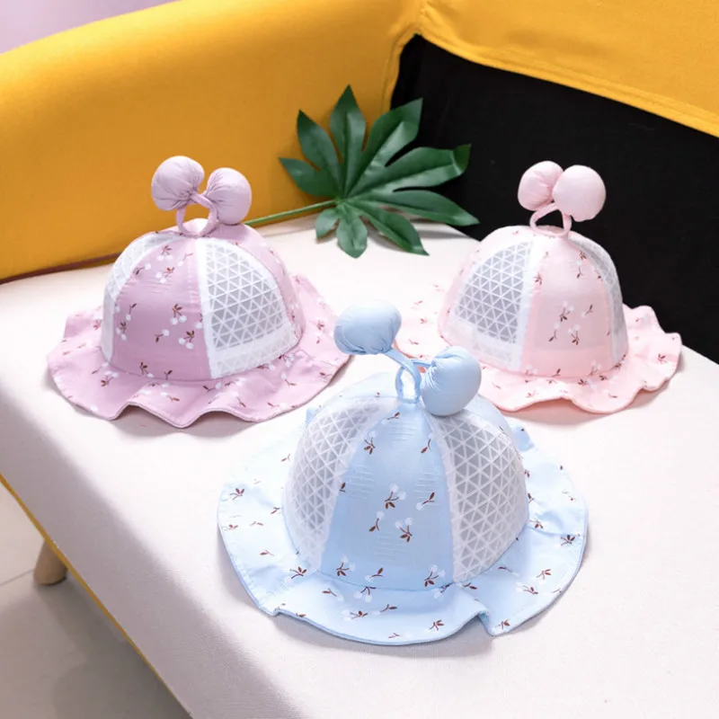 

Baby Sun Hat Cute Cherry Printing Toddler Fishman Caps Breathable Kids Mesh Bucket Hat Summer Boys Girls Outdoor Beach Sunhat