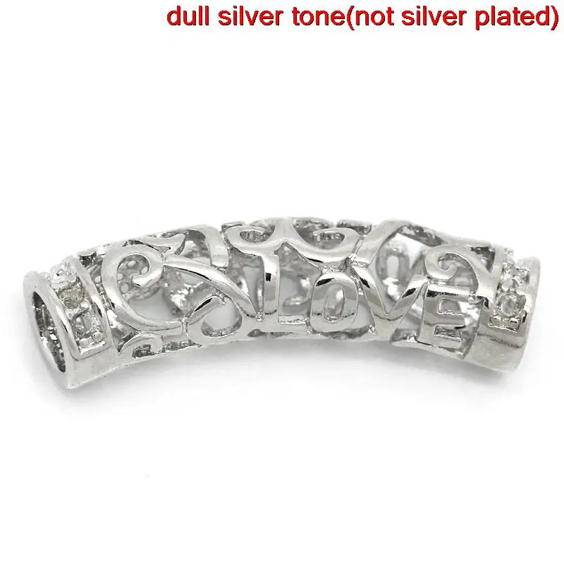 

Copper Spacer Beads Tubes Silver Tone Letter Pattern Color Plated About 29mm x 9mm ,Hole:Approx 4.4mm,1 Piece