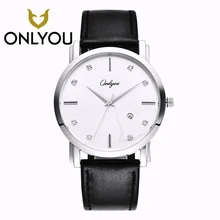 ONLYOU Round Stainless Steel Clasp Pocket Watch 5Bar Waterproof Leather Watchband Man’s Watch Date Display Womans Watches Heart-