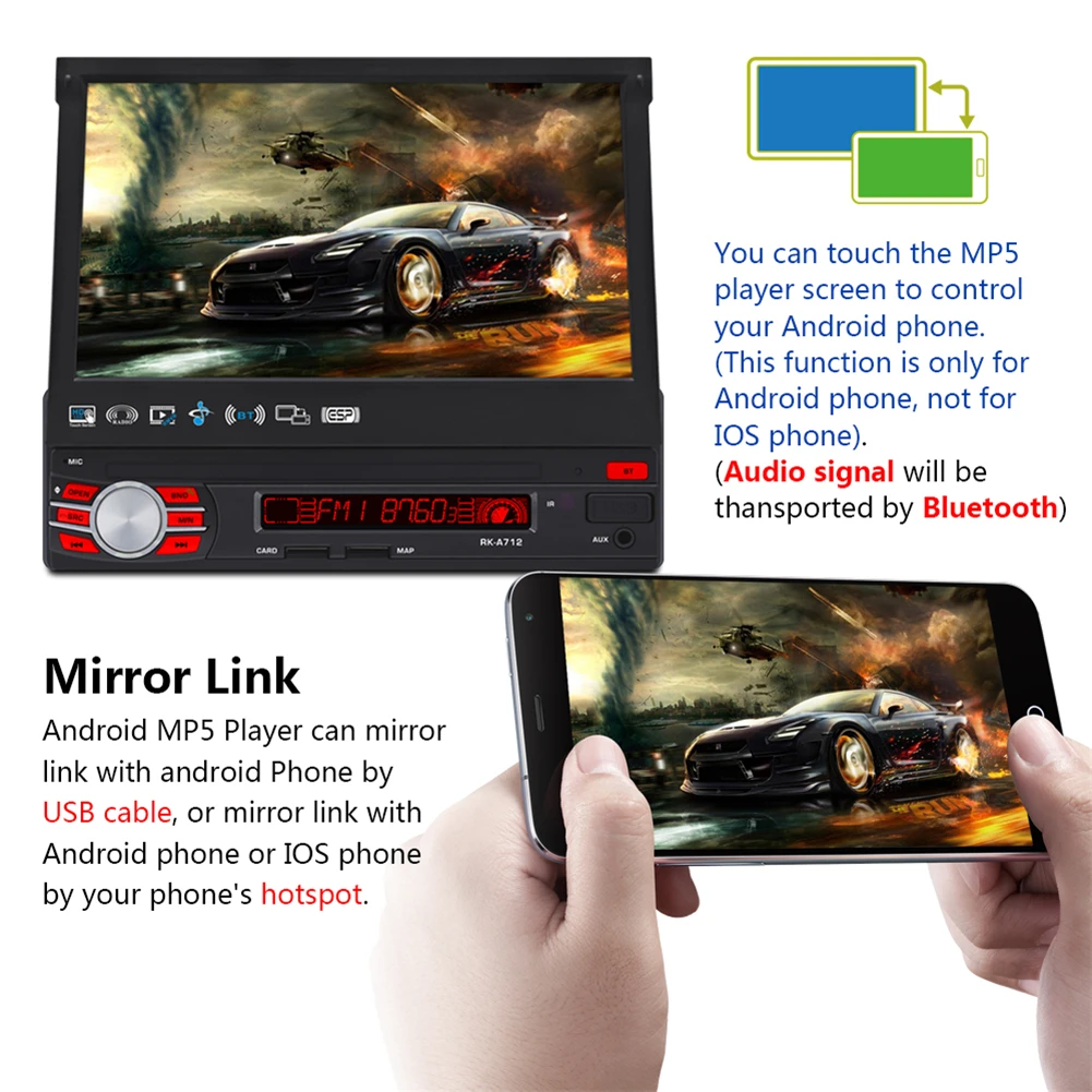 Flash Deal 1 Din Car Radio Android 7 Inch Car DVD Player Stereo Telescopic Screen Car MP5 Quad-core System GPS Navigation WIFI Player 15